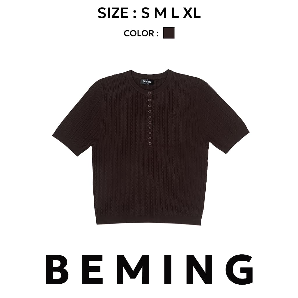 Bemingtop1107 -BMG Rib Button Top - เสื้อไหมพรมลายริบ ดีไซน์คอกลมพร้อมกระดุมหน้า ทรงพอดีตัว รูปที่ 4