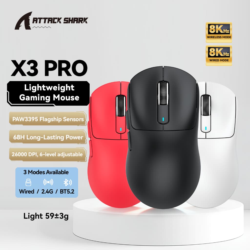 ATTACK SHARK X3 PRO เมาส์ไร้สาย ส์น้ําหนักเบา PAW3395 สามโหมด 8K เกมเมาส์คอมพิวเตอร์ 3 Mode รูปที่ 1