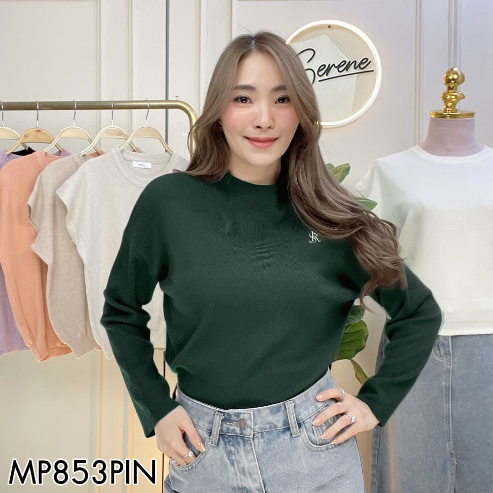 Serene's Choice เสื้อคอปีน แขนยาว ผ้าไหมพรม ผู้หญิง High Neck Knit Sweater ปักโลโก้ Serene รูปที่ 1