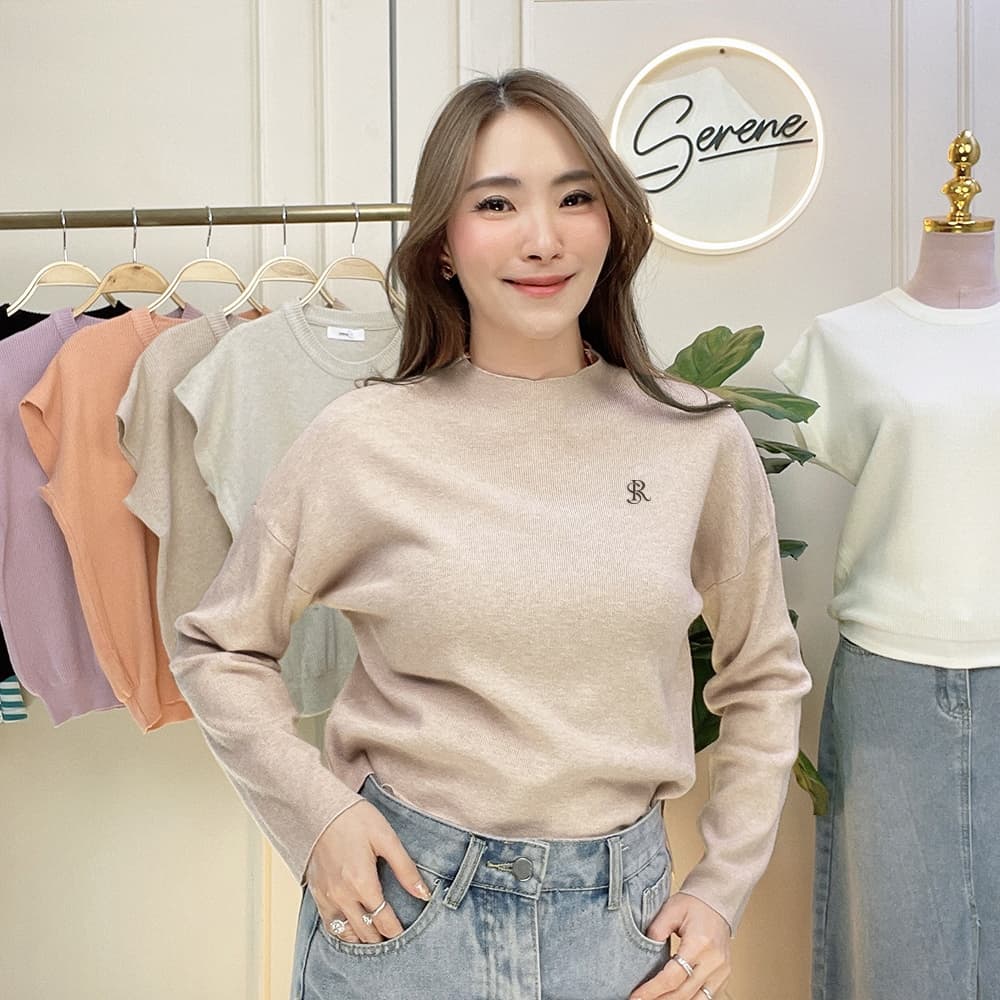 Serene's Choice เสื้อคอปีน แขนยาว ผ้าไหมพรม ผู้หญิง High Neck Knit Sweater ปักโลโก้ Serene รูปที่ 4