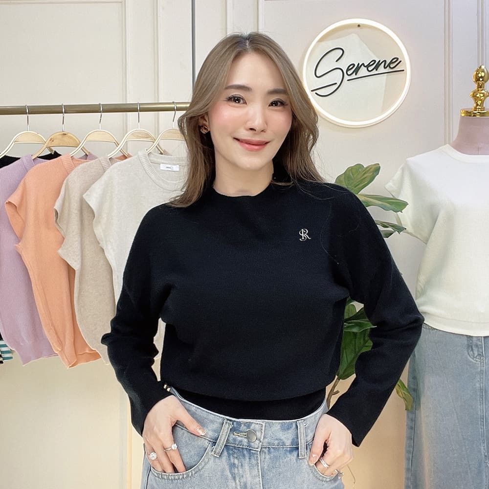 Serene's Choice เสื้อคอปีน แขนยาว ผ้าไหมพรม ผู้หญิง High Neck Knit Sweater ปักโลโก้ Serene รูปที่ 3