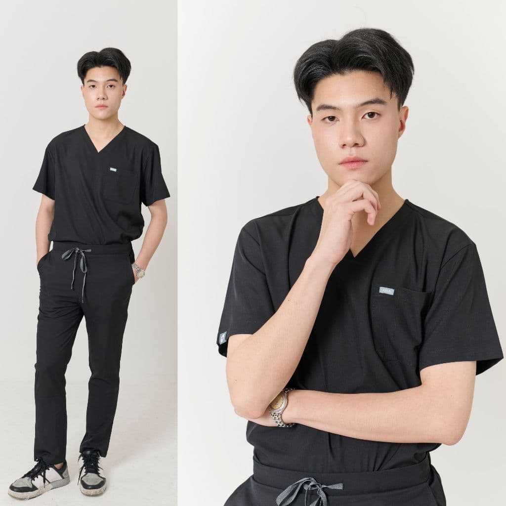 ชุดสครับ พร้อมปักชื่อ สะท้อนน้ำ Aira Scrubs สีดำ รูปที่ 2