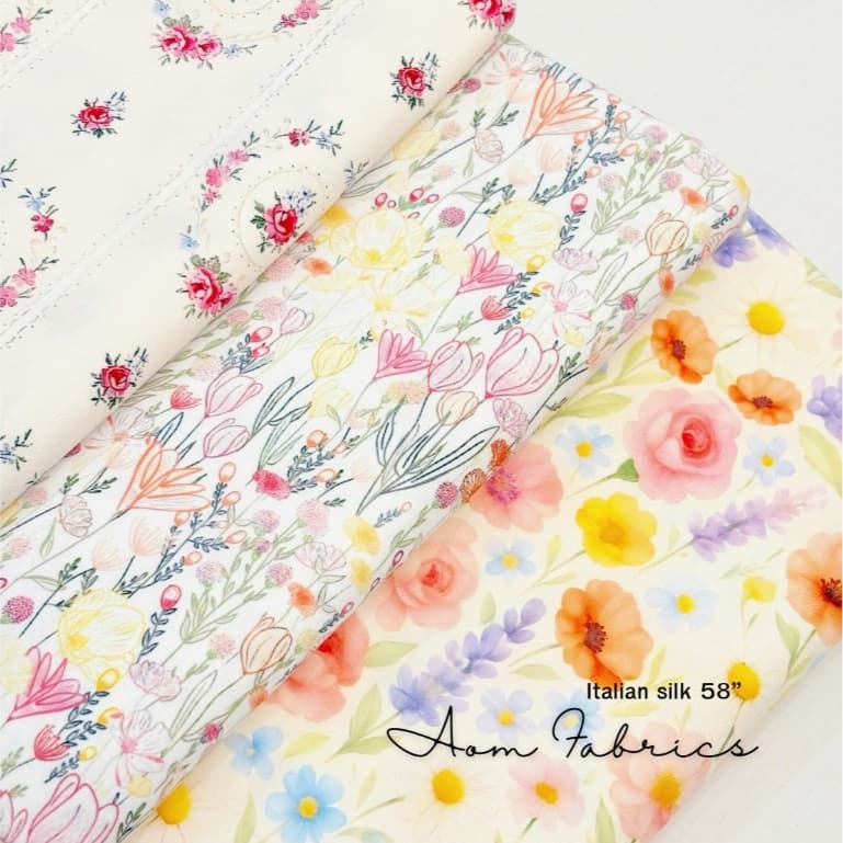 Aom Fabrics ผ้าไหมอิตาลี่เกรดA No.1450-1455 120 แกรม หน้ากว้าง 58 นิ้ว เนื้อนุ่มลื่น ไม่บาง ลายสวยมากก รูปที่ 2