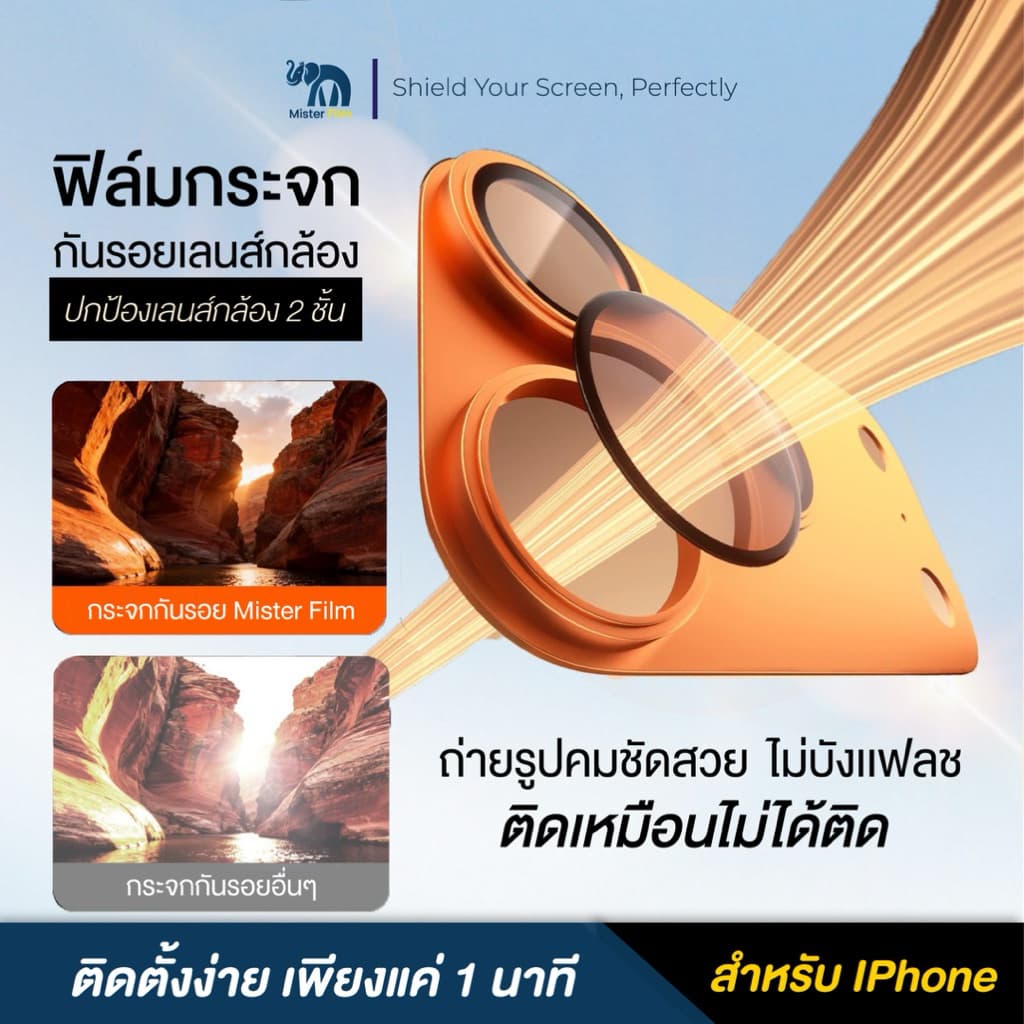 ฟิล์มเลนส์กล้อง iPhone กระจก2ชั้น เกรดพรีเมี่ยม ป้องกันฝุ่น ป้องกันรอยขีดข่วน ครอบคลุมทั้งกล้องเเละฐาน รูปที่ 2