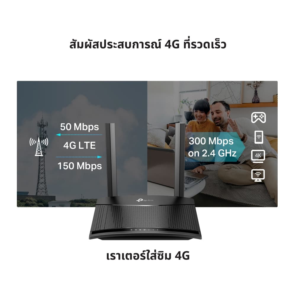 TP-Link TL-MR101 เราเตอร์ใส่ซิม 300 Mbps Wireless N 4G LTE Router รองรับ 4G ทุกเครือข่าย* ประกัน 3 ปี รูปที่ 5