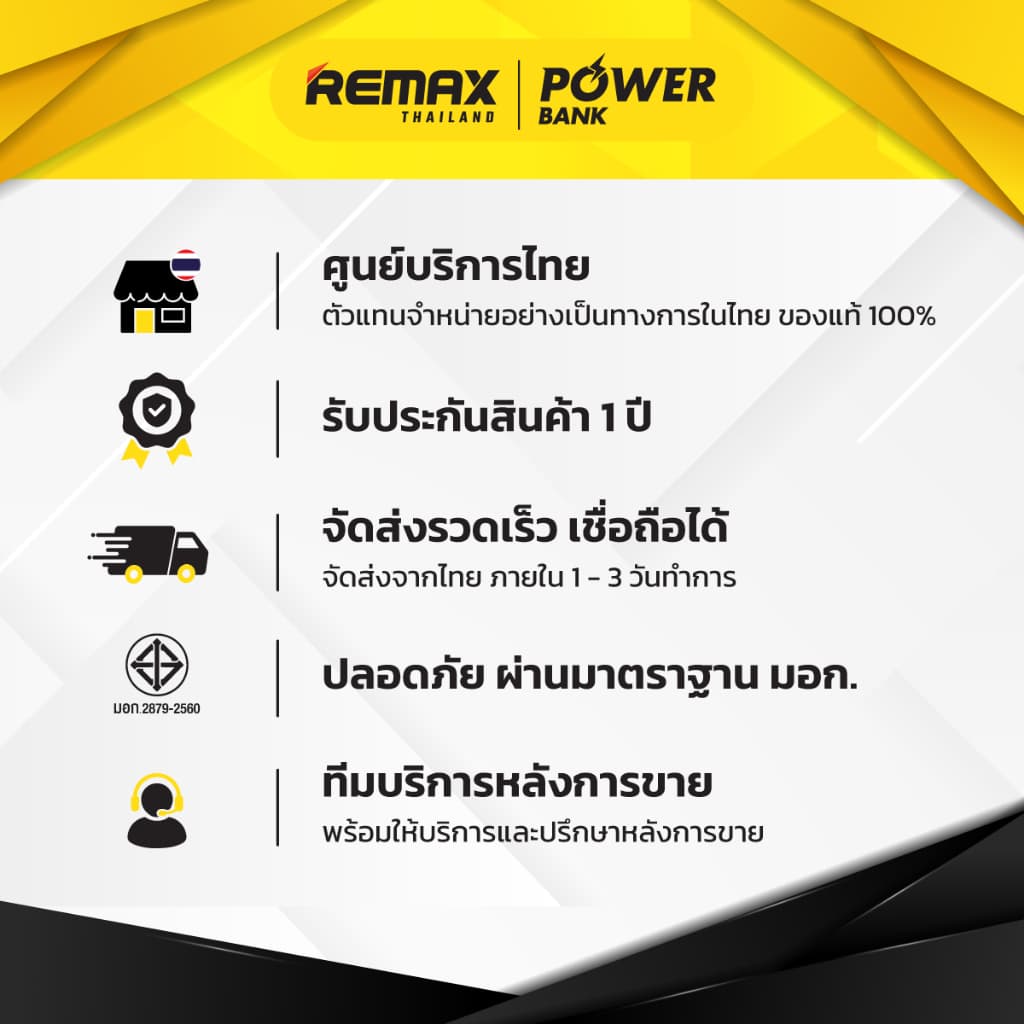 Remax Power Bank รุ่น FP-90 แบตสำรอง ความจุ 10000mAh มีปลั๊ก มีสายในตัว ชาร์จไว มีประกันศูนย์ไทย มอก รูปที่ 9