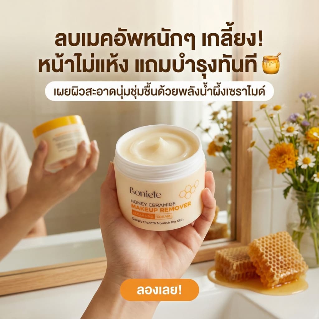 BONIETE คลีนซิ่งครีม เช็ดเครื่องสำอาง HONEY CERAMIDE MAKEUP REMOVER CLEANSING CREAM 90g. ทำความสะอาดผิวได้หมดจด รูปที่ 6