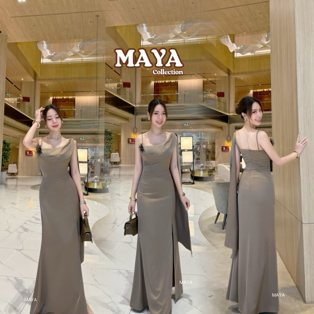 ชุดสไบ ชุดเพื่อนเจ้าสาว เข้าแล้วค่า MAYA s-xl ชุดไปงานแต่ง + ดอกไม้ G137 รูปที่ 6