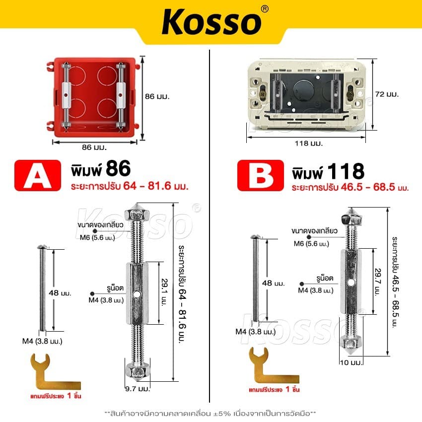 Kosso 10ชิ้น!! ชุดสวิทซ์ติดผนัง กล่องสวิทช์ซ็อกเก็ตติดผนัง ซ็อกเก็ตเทปคาสเซ็ต รูปที่ 2