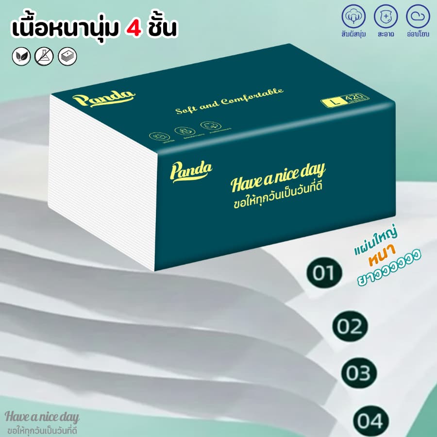 ทิชชู่เช็ดหน้า Panda mini หนานุ่ม4ชั้น ไซส์กลาง เกรดGB/T20808 เช็ดสะอาด รูปที่ 5
