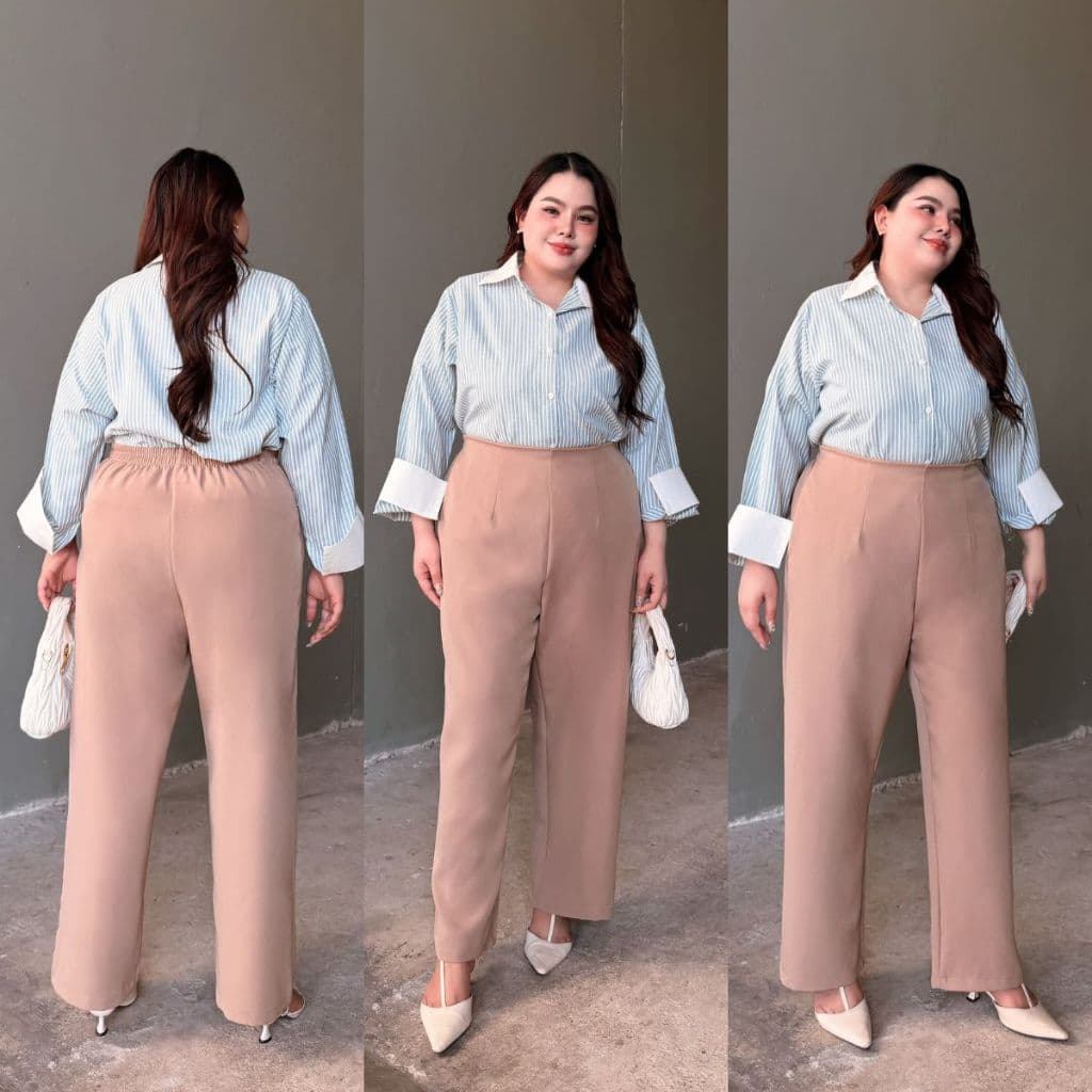 Moonpants กางเกงผ้าทำงานเอวสูงไร้ขอบสาวอวบ*ทรงสวยผ้าพรีเมี่ยม ใส่ออกงานได้ มีซิปข้าง* - รหัส0001 รูปที่ 4