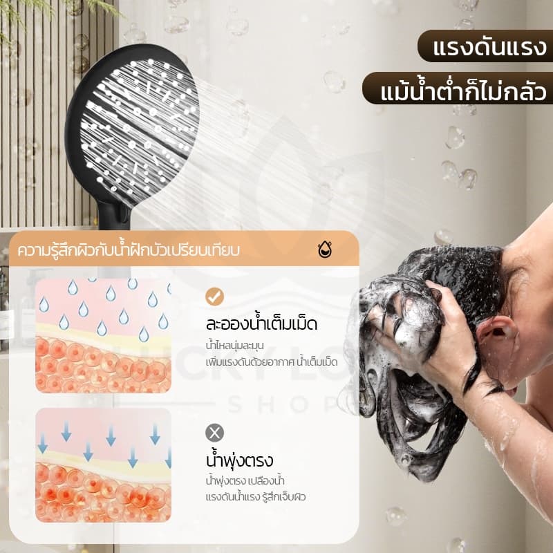 LUCKYLOTUS ฝักบัวอาบน้ำแรงดันสูง สแตนเลส 304 ดีไซน์พรีเมียม น้ำไหลนุ่มสบาย รูปที่ 7