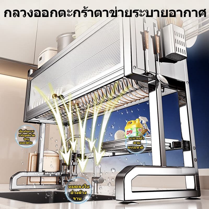 ICIC ชั้นวางจาน สแตนเลส 2 ชั้น ที่คว่ำจานสแตนเลส ชั้นวางของในครัว คร่อมอ่างล้างจาน ชั้นวางของ ชั้นวางจัดเก็บอ่างล้างจานอ รูปที่ 3