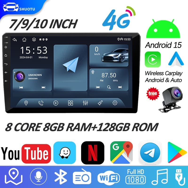 จอ android ติดรถยนต์ 8 Core 8+128GB ระบบทำความเย็น CarPlay FM GPS Wifi YouTube บลูทูธ EQ USB จอแอนดรอย 7/9/10.1นิ้ว รูปที่ 1