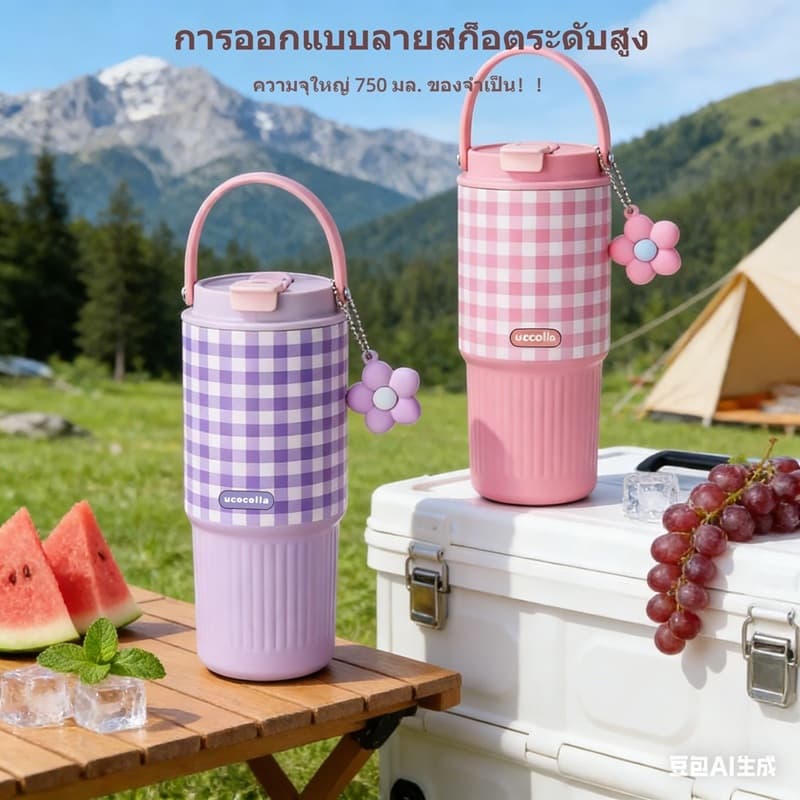 UCOCOLLA แก้วน้ำสแตนเลส ผนังด้านในเคลือบด้วยเซรามิก 750ml แก้วเก็บความเย็น ฝาปิดแน่น มีช่องดูดและดื่ม ฐานยางกันลื่น รูปที่ 4