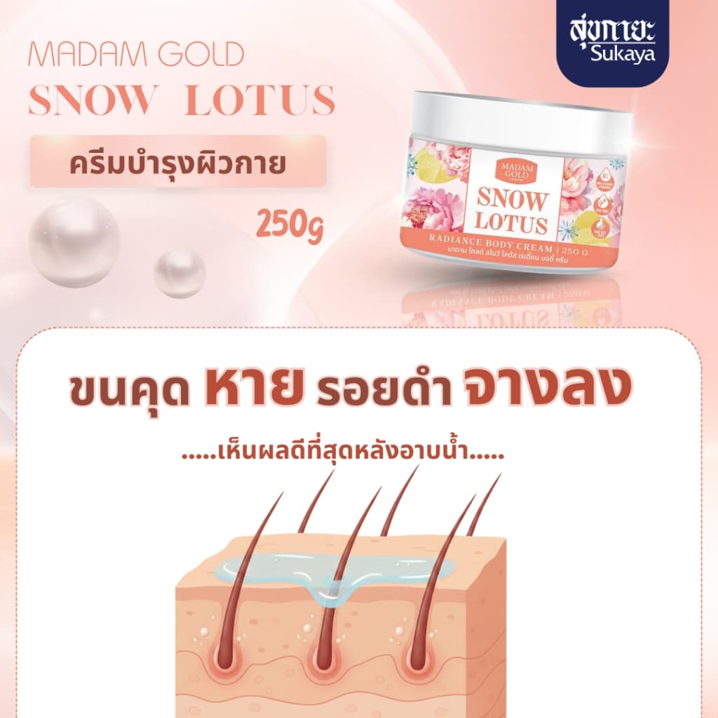 Madam Gold ครีมทาตัวบัวหิมะพีโอนี ขนาด 250 ml จบปัญหาผิวแห้งกร้าน ขาลาย ขนคุด ผิวสวย รูปที่ 6