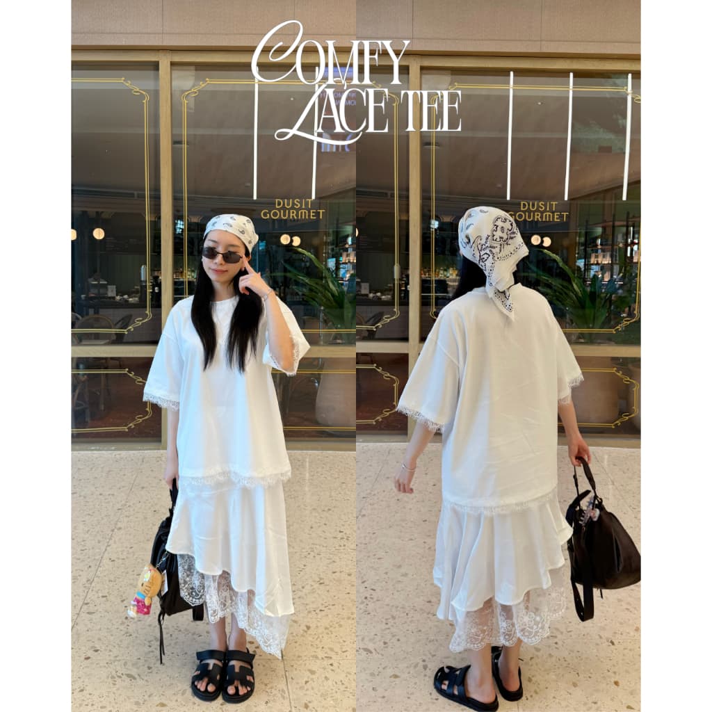 UIUI | COMFY LACE TEE เสื้อยืดลูกไม้โอเวอร์ไซส์ รูปที่ 2