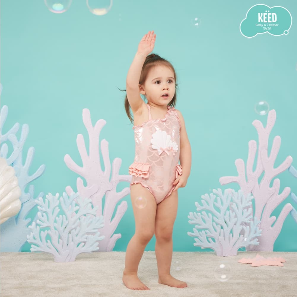 NEW KEED : MERMAID ชุดว่ายน้ำสีชมพูนู๊ด พิมพ์ลายเมลเมด กัน UV50+ รูปที่ 7