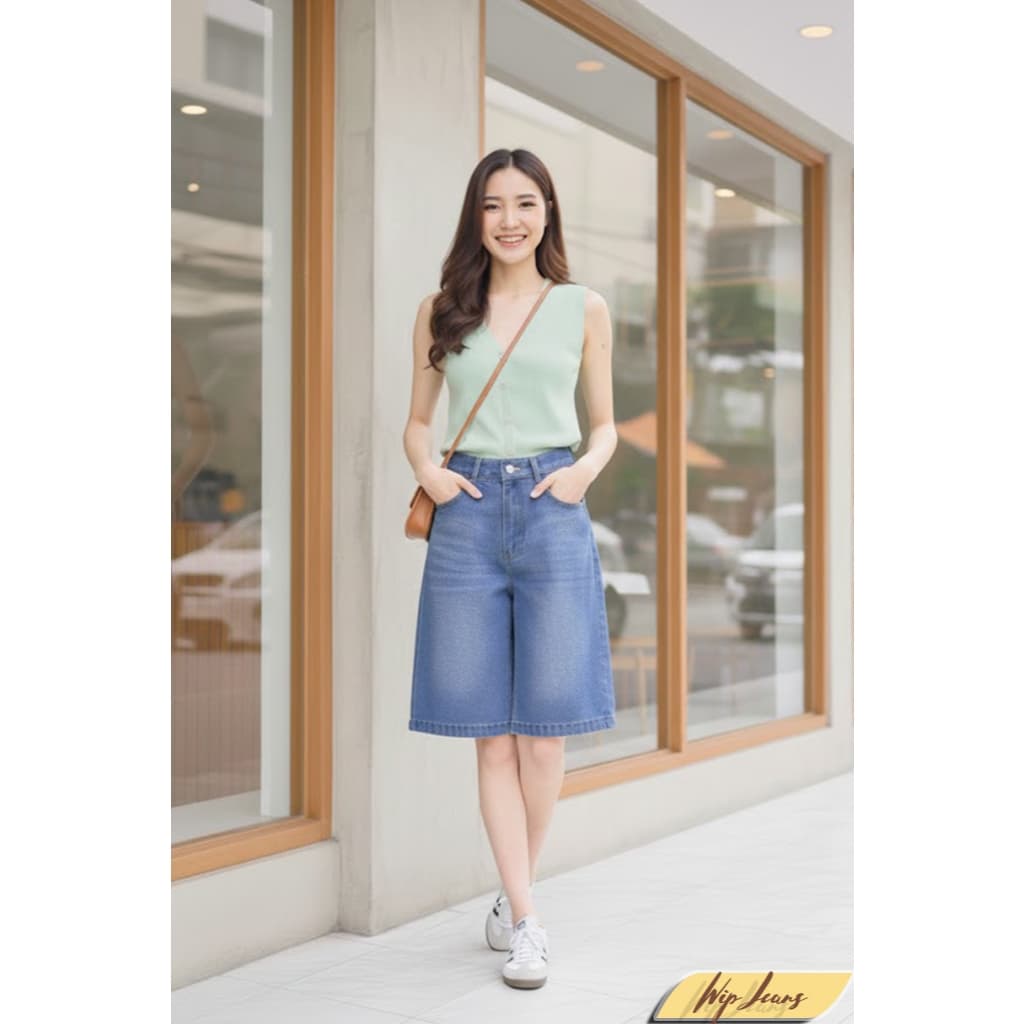 กางเกงยีนส์ขาสั้นทรงบอยยาวเหนือเข่าเอวสูงทรงเป๊ะไซส์ S-3XL ใส่แมตช์ง่ายได้ทุกลุค TK4 รูปที่ 7