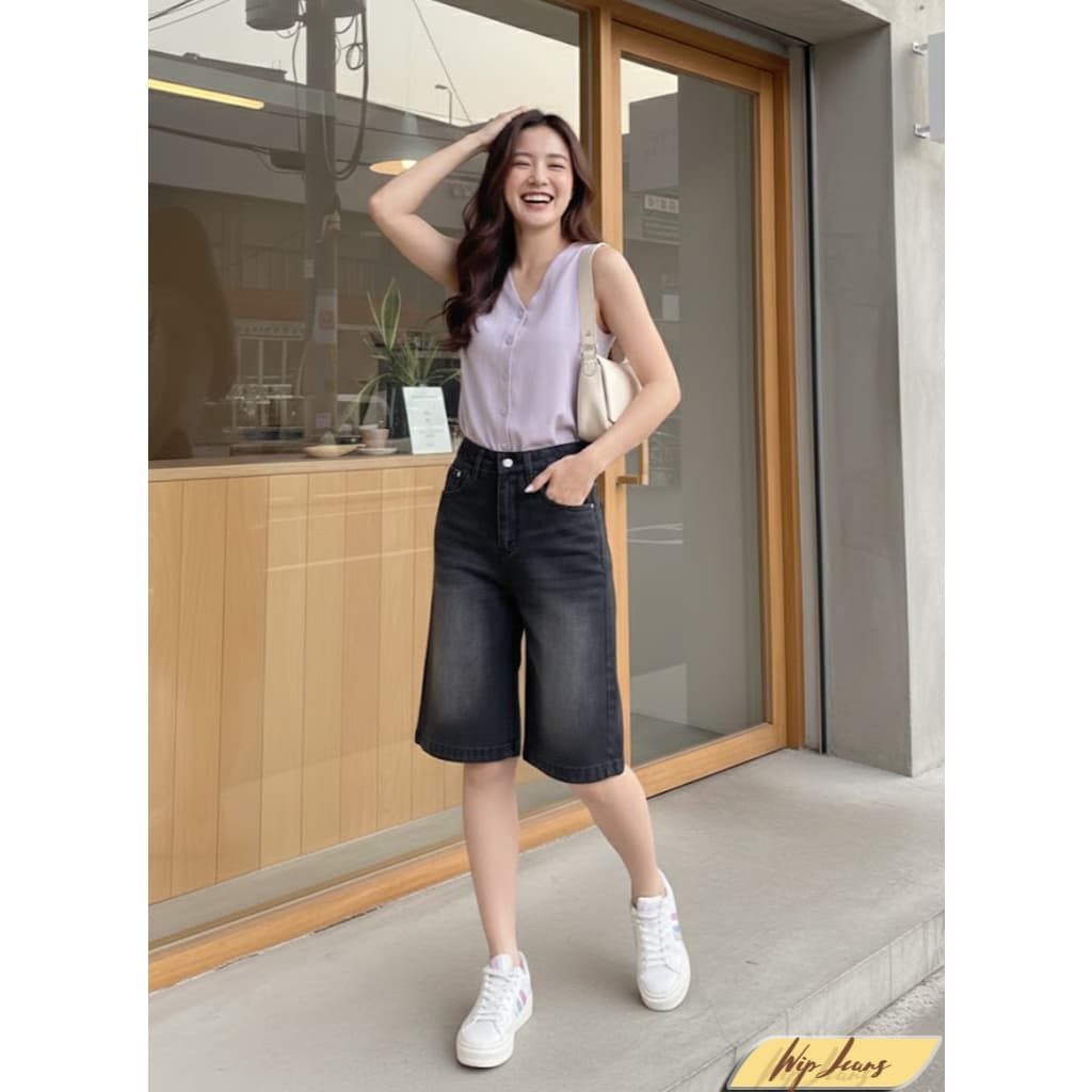 กางเกงยีนส์ขาสั้นทรงบอยยาวเหนือเข่าเอวสูงทรงเป๊ะไซส์ S-3XL ใส่แมตช์ง่ายได้ทุกลุค TK4 รูปที่ 2