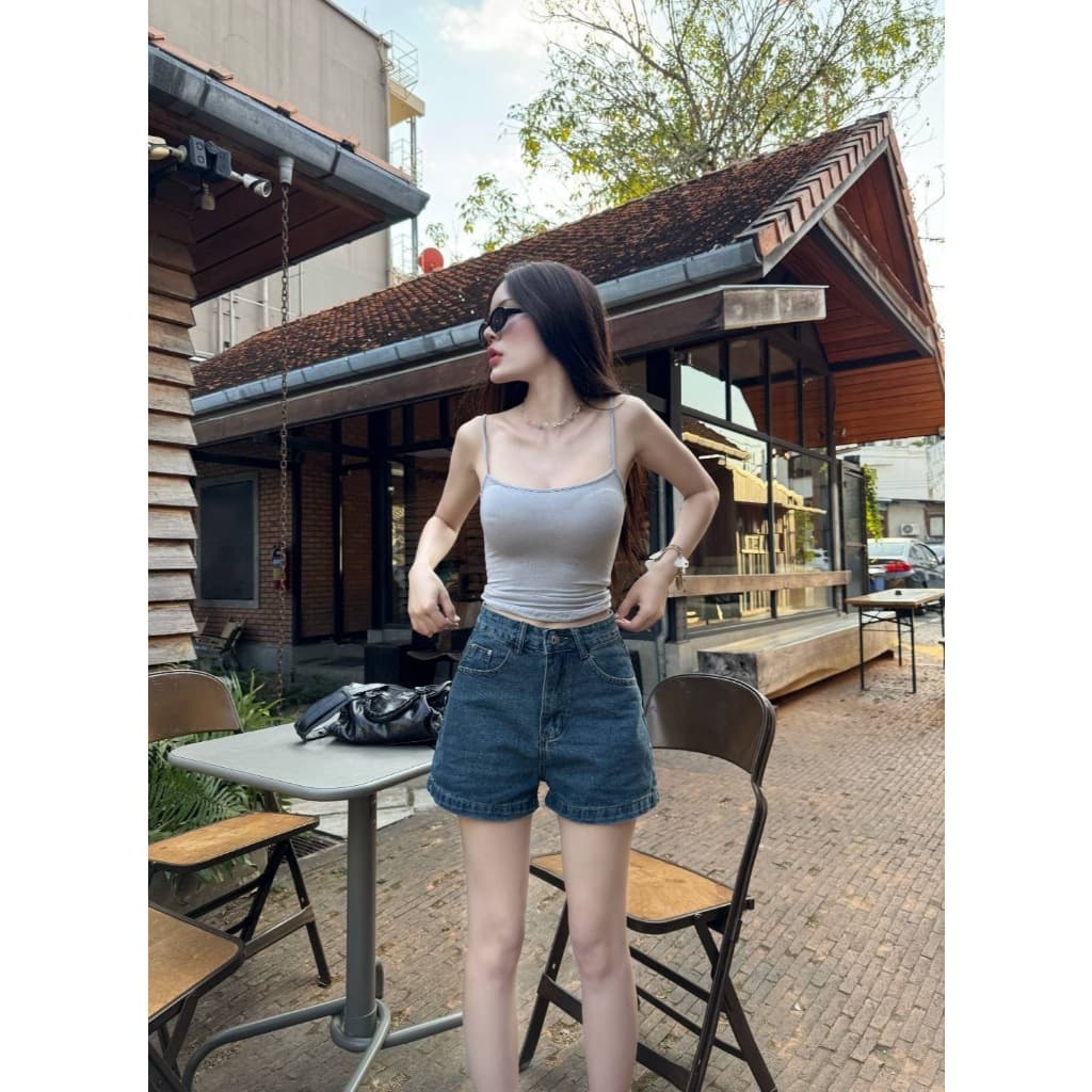 Acasey กางเกงยีนส์ผู้หญิง ขาสั้น ผ้ายีนส์ไม่ยืด ป้าย vintage ใส่สบาย ไซส์ S - XL รุ่น vintage Short รูปที่ 8
