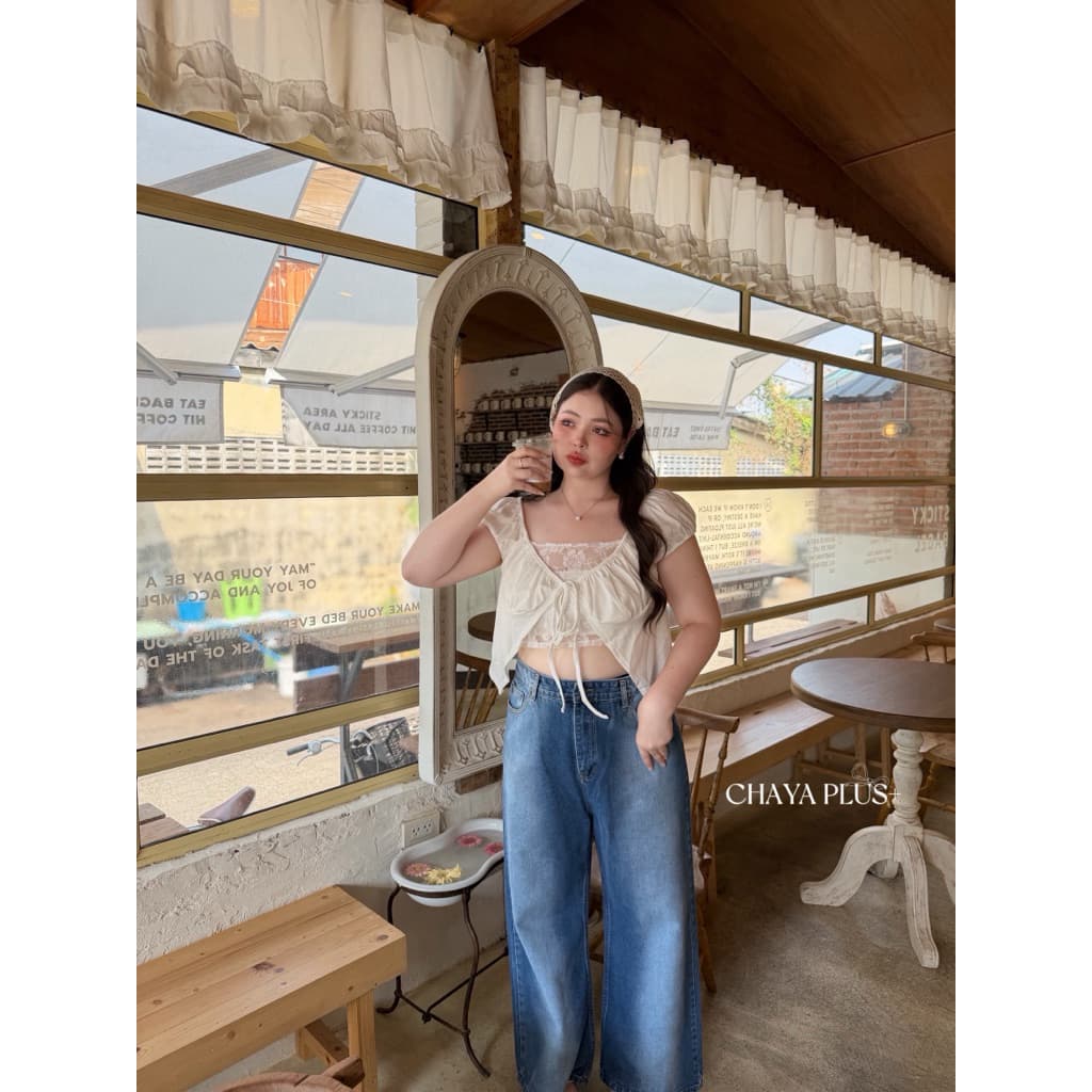/LD/ เสื้อครอปซับในลูกไม้กุหลาบ มีไซส์อก40-52 มีเชือกผูกโบว์ เป็นเสื้อซีทรูเก๋ๆ หรือจะใส่เกาะอกด้านในแบบนางแบบ #ซัมเมอร์ รูปที่ 6