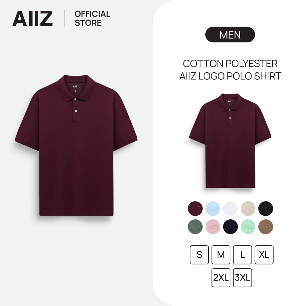 AIIZ เสื้อโปโลสีพื้นปักโลโก้ ผ้าคอนตอน รูปที่ 1
