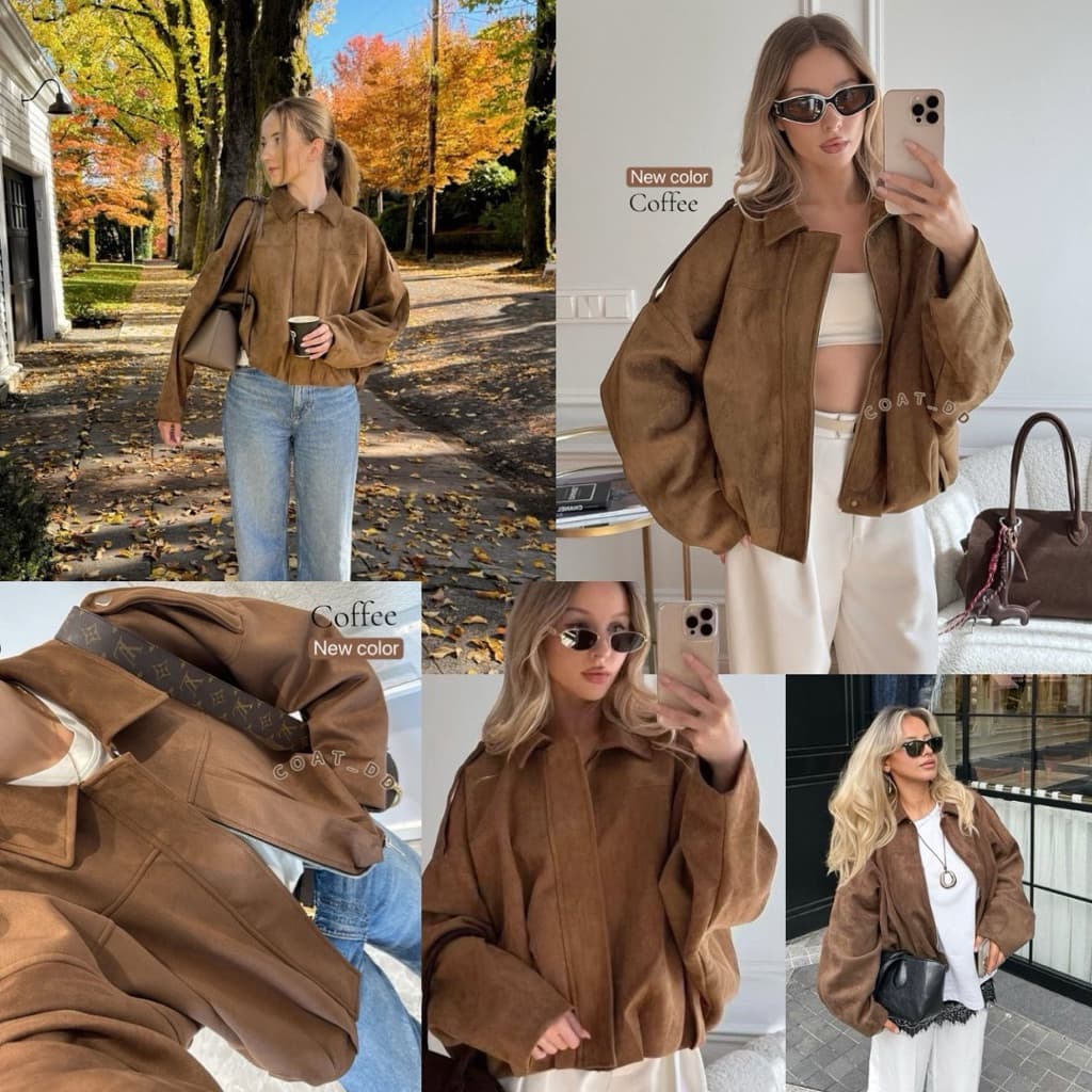 DD ”Mocha&Matchaviral Suede bomber jacket*٭เสื้อแจ็คเก็ตผ้าหนังกลับ ชุดไวรอลฮิตแห่งปีที่สาวเทสดีต้องมี𓍯 รูปที่ 2