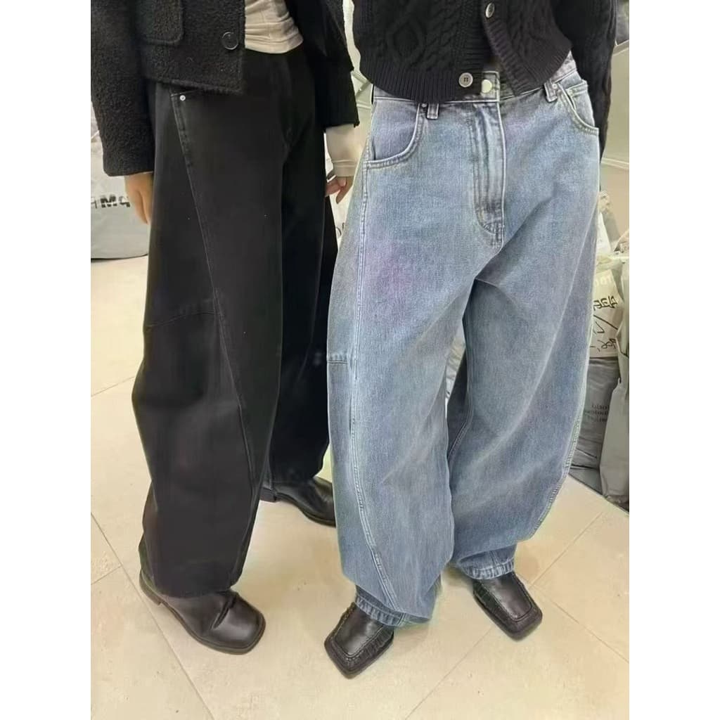 FSY10381 Jeans side expand กางเกงยีนเอวสูงทรงขาบอลลูน แต่งตะเข็บด้านข้าง ผ้ายีนฟอกสีสวย รูปที่ 8