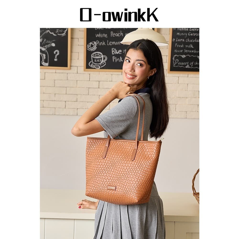 O-owinkK Tote Bag ความจุใหญ่ วัสดุแข็งแรง น้ำหนักเบา มีซิปปิด รูปที่ 4