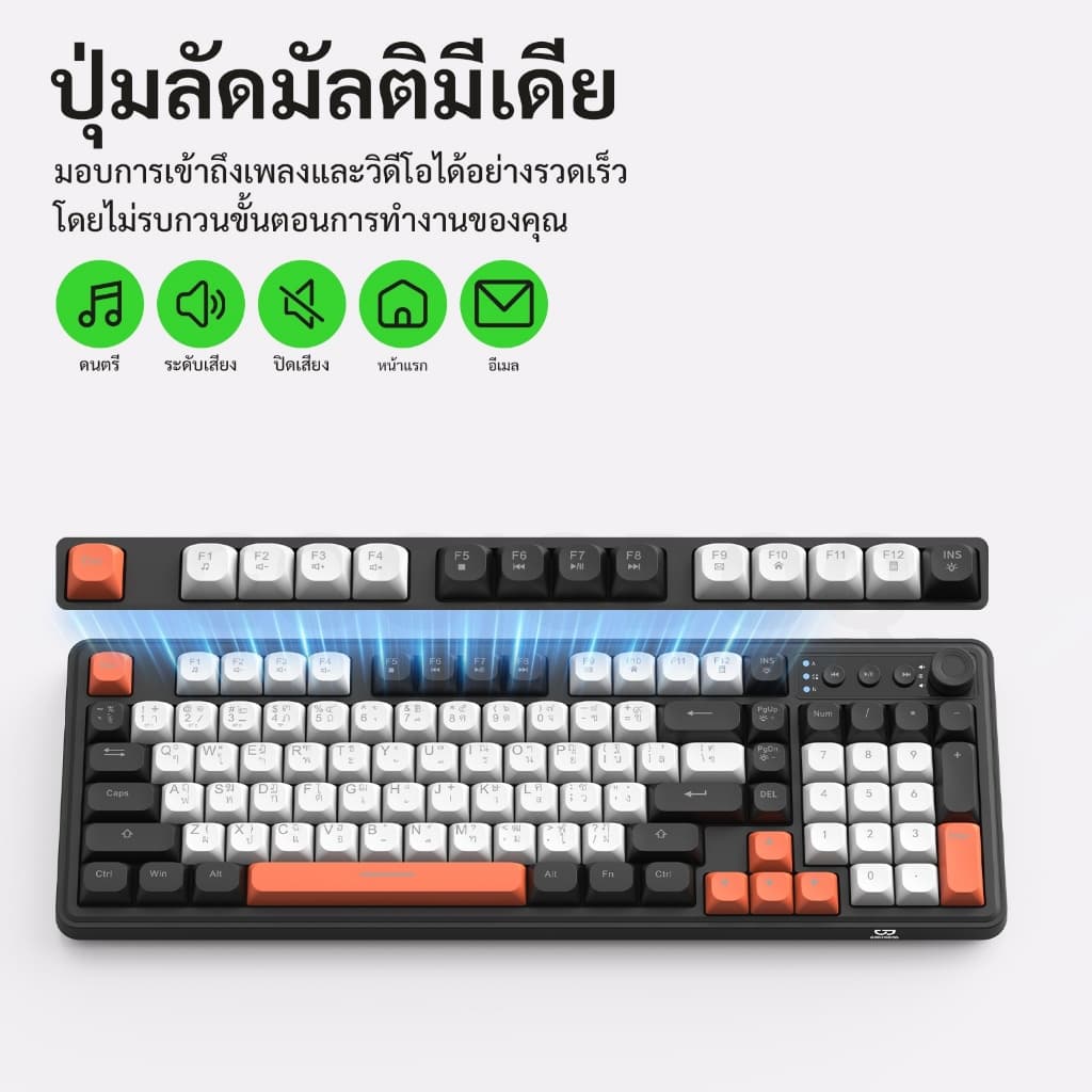 GOOJODOQ แป้นพิมพ์เมมเบรน ลำดับที่ 98 สามรุ่น ปิดเสียง RGB แสงไฟด้านหลัง คีย์บอร์ดไร้สาย Keyboard รูปที่ 6