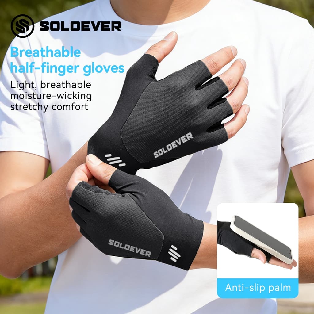 SOLOEVER ถุงมือครึ่งนิ้วกันกระแทกระบายอากาศสำหรับขี่จักรยาน รูปที่ 2