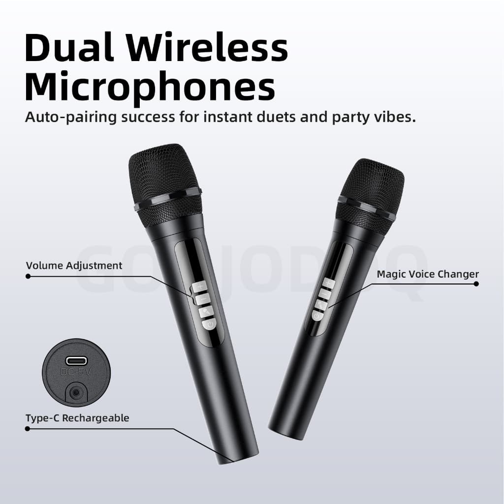 GOOJODOQ Wooden Karaoke Speaker TF/USB/AUX Supported Clear Full-range Sound Comes with Two Microphones รูปที่ 5