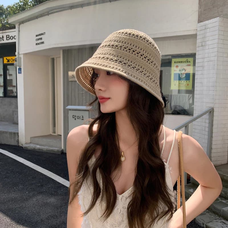 BLIVO หมวกบักเก็ต หมวกแฟชั่นผู้หญิง ป้องกันแสงแดด หมวกถัก ไปทะเล รูปที่ 5