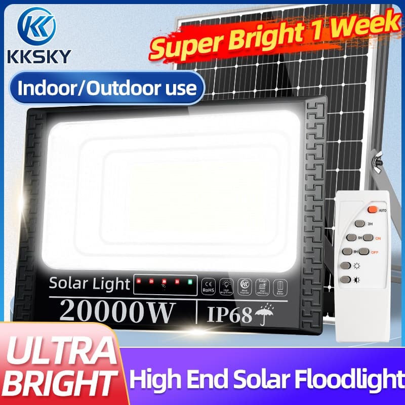 KKSKY ไฟโซล่าเซลล์ LED ไฟ สปอตไลท์ IP68 Solar Light 80000W กันน้ำ กันฟ้าผ่า 50000W สว่างอัตโนมัติเมื่อฟ้ามืดหลอดไฟ รีโมท รูปที่ 2