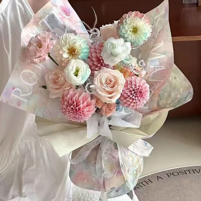 BAG 10แผ่น/แพ็ค กระดาษห่อช่อดอกไม้ แบบช่อ ช่อใหญ่ กระดาษห่อของขวัญ ลายดอกไม้ สีพลาสเทล ตกแต่ง ตัดแต่งดอกไม้ รูปที่ 8