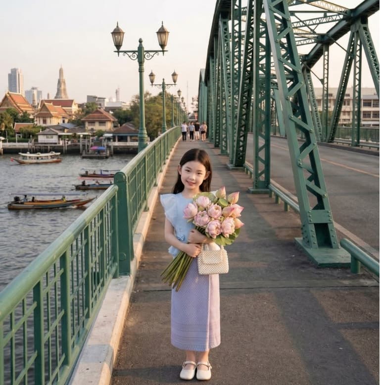 BS038 รุ่นฟ้าจรดทราย ชุดไทยแม่ลูก ชุดไทยประยุกต์ผู้หญิง ชุดไทยเด็กผู้หญิง สีฟ้าสวย สไบ สวยน่ารัก พาสเทล รูปที่ 3