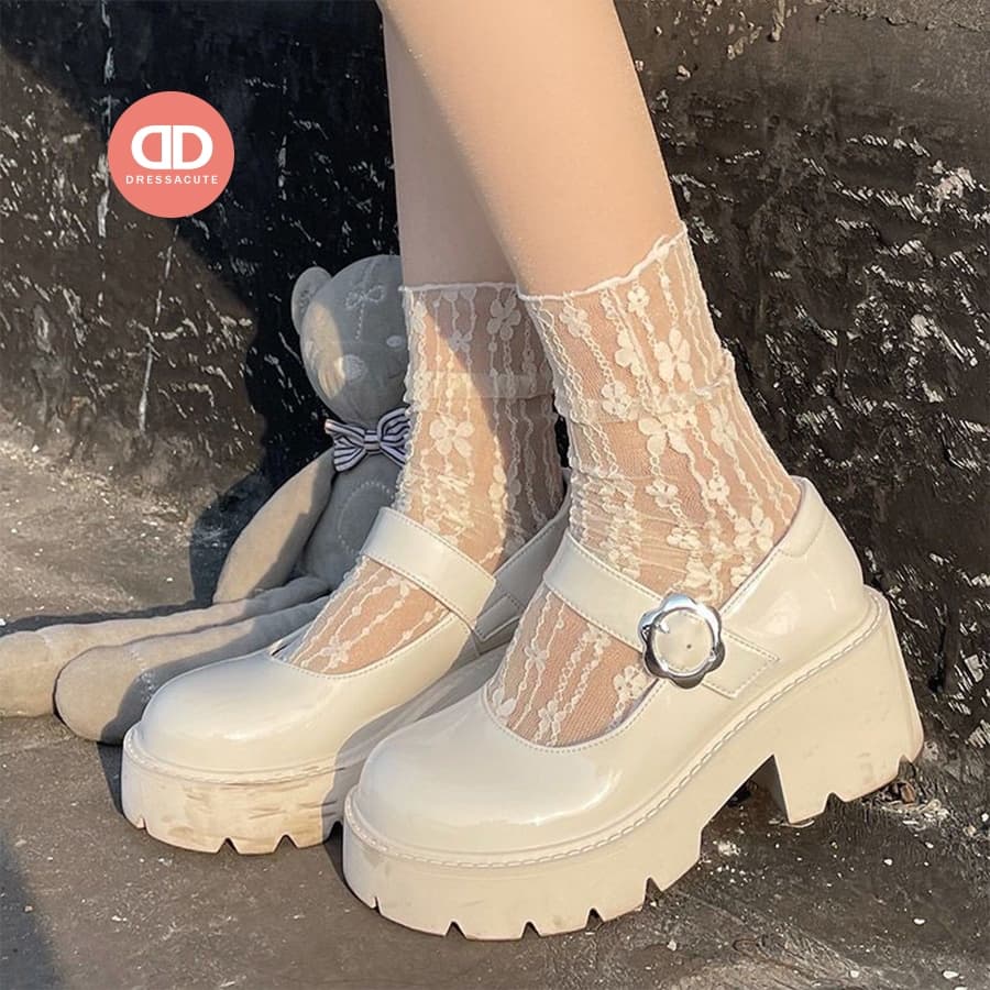 DRESSACUTE S102 / S103 / S104 ถุงเท้าผู้หญิงแบบบาง แต่งลูกไม้ รูปที่ 2