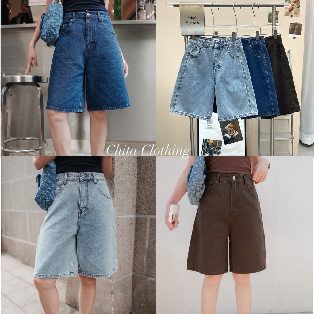 FSY62015 Simple Bermuda กางเกงยีนส์ขาสั้น3 ส่วน กระบอกตรงทรงคลาสสิค รูปที่ 1