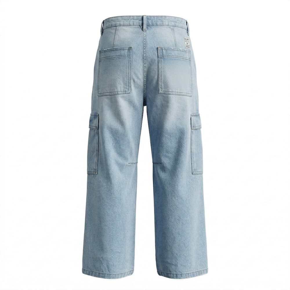 DAVIE JONES กางเกงคาร์โก้ผู้ชาย Denim Cargo Baggy สีฟ้า ดำ CO0091 รูปที่ 3