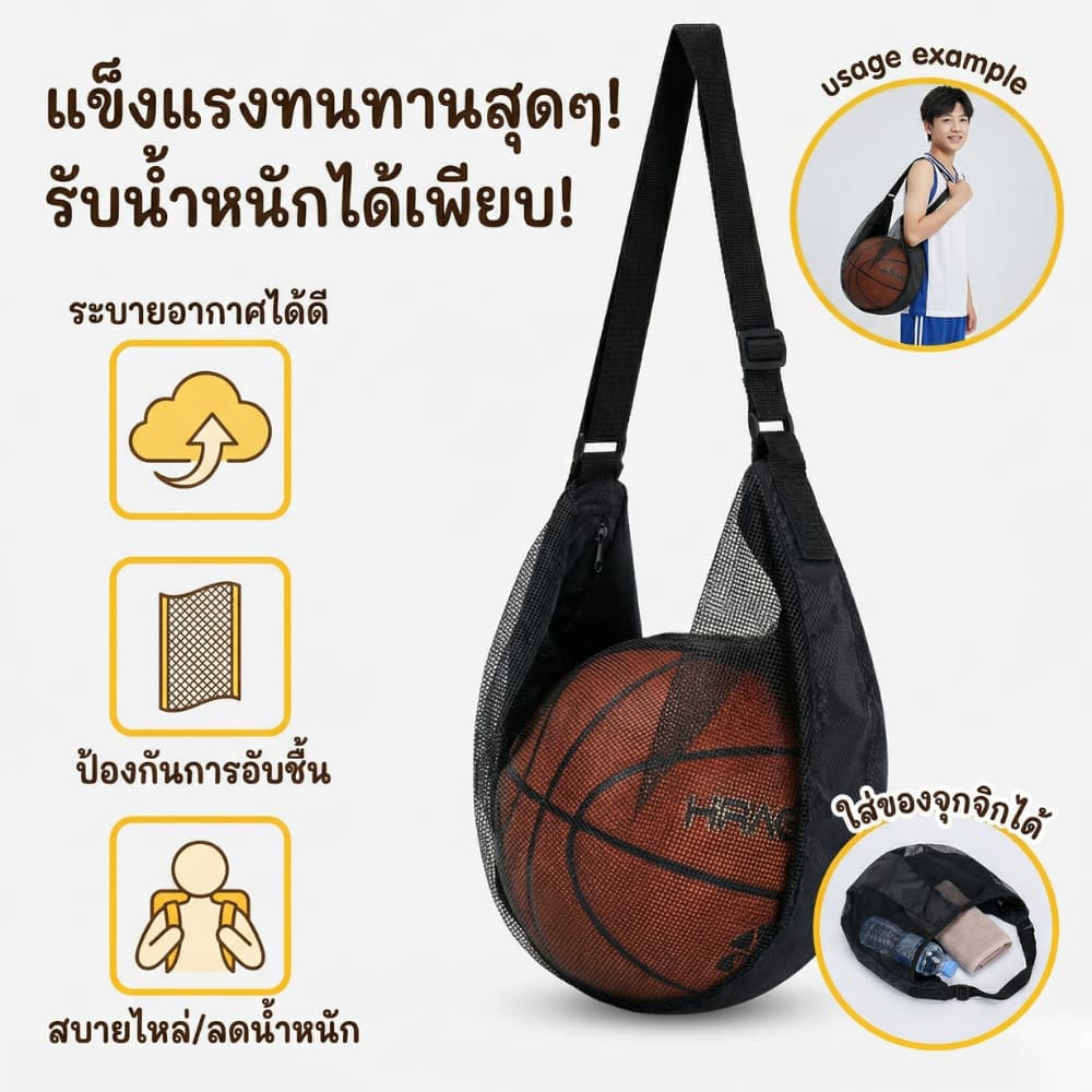 กระเป๋าเก็บลูกบาส กระเป๋าเก็บรองเท้า เป้ฟุตบอล ผ้าตาข่าย ระบายอากาศได้ สายสะพายปรับระดับได้ รูปที่ 2