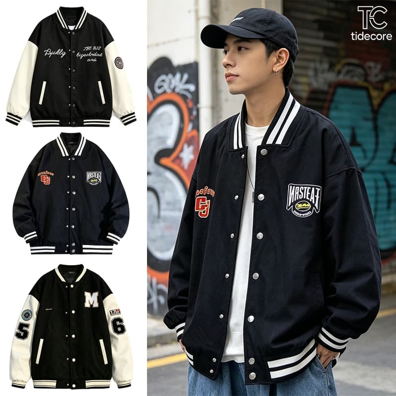 TideCore เสื้อแจ็คเก็ตเบสบอลชาย COD สไตล์อเมริกันเรโทร ทรงหลวม ดีไซน์ปักลายสตรีท เท่สุดๆ สำหรับใส่เดินห้าง / ไปเที่ยว รูปที่ 1