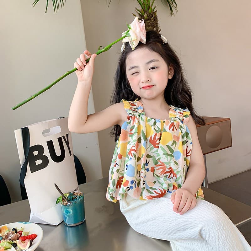 PRINCESS KESLI ชุดแฟชั่นชุดเซ็ตเด็ก เสื้อแขนกุด+กางเกง ผ้านิ่ม ใส่สบาย สไตล์เกาหลี 1-9 ปี รูปที่ 2