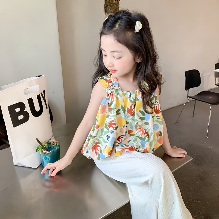 PRINCESS KESLI ชุดแฟชั่นชุดเซ็ตเด็ก เสื้อแขนกุด+กางเกง ผ้านิ่ม ใส่สบาย สไตล์เกาหลี 1-9 ปี รูปที่ 5