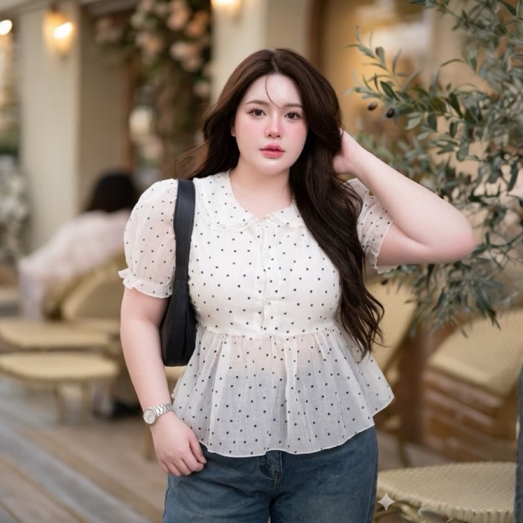 เสื้อพลัสไซส์ Bella Puff อกใหญ่ใส่ได้ เสื้อสาวอวบ แขนพอง ผ้าชีฟอง ใส่สบาย ไม่รัด ลุคเกาหลี รูปที่ 2