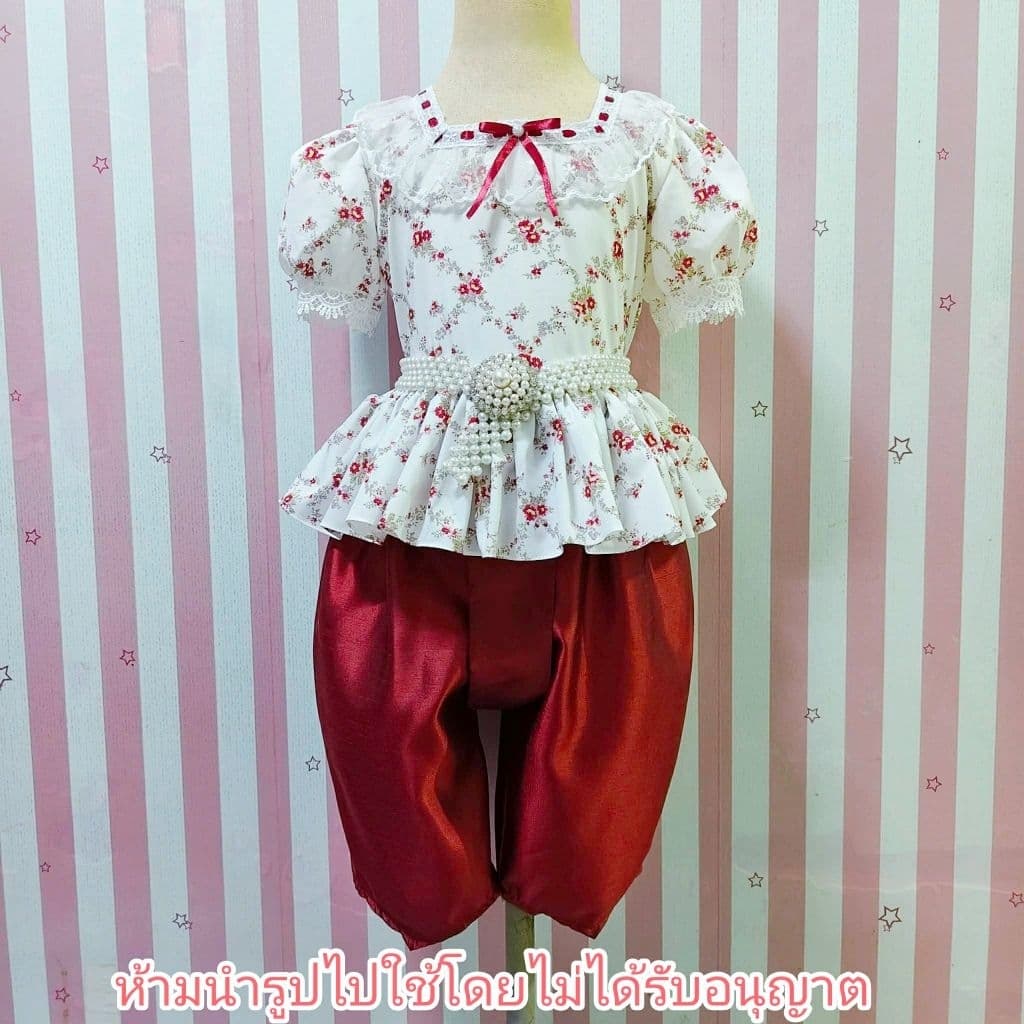 ชุดไทยเด็ก รุ่นโจงกระเบน+เสื้อแขนตุ๊กตาลายดอกไม้+สไบ รวม 3 ชิ้น ***ไม่รวมเครื่องประดับ*** รูปที่ 7