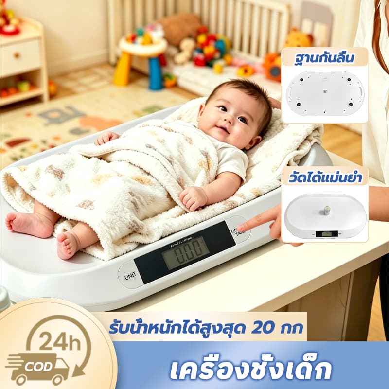 เครื่องชั่งน้ำหนักทารก 0.01-20 Kg ความแม่นยำ น้ำหนักเบา การวัดที่แม่นยำ จอแสดงผลแบบดิจิตอล นำมาแบตเตอรี่ พกพาได้ รูปที่ 1