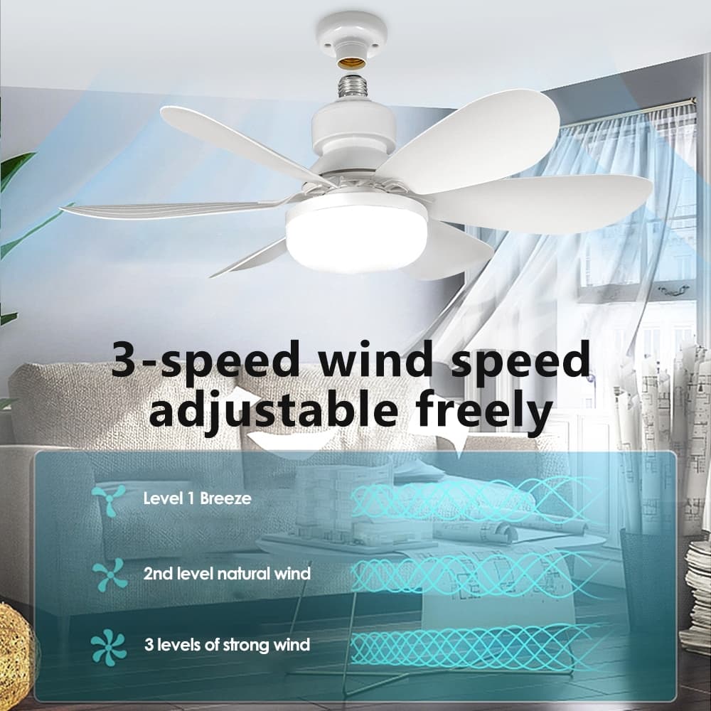 พัดลมโคมไฟ LED Ceiling fan Lamp พร้อมรีโมทหรี่แสงได้ 100W 6ใบ 2in1 52cm E27เหมาะสำหรับห้องนั่งเล่นห้องนอน มีรีโมทควบคุม รูปที่ 8
