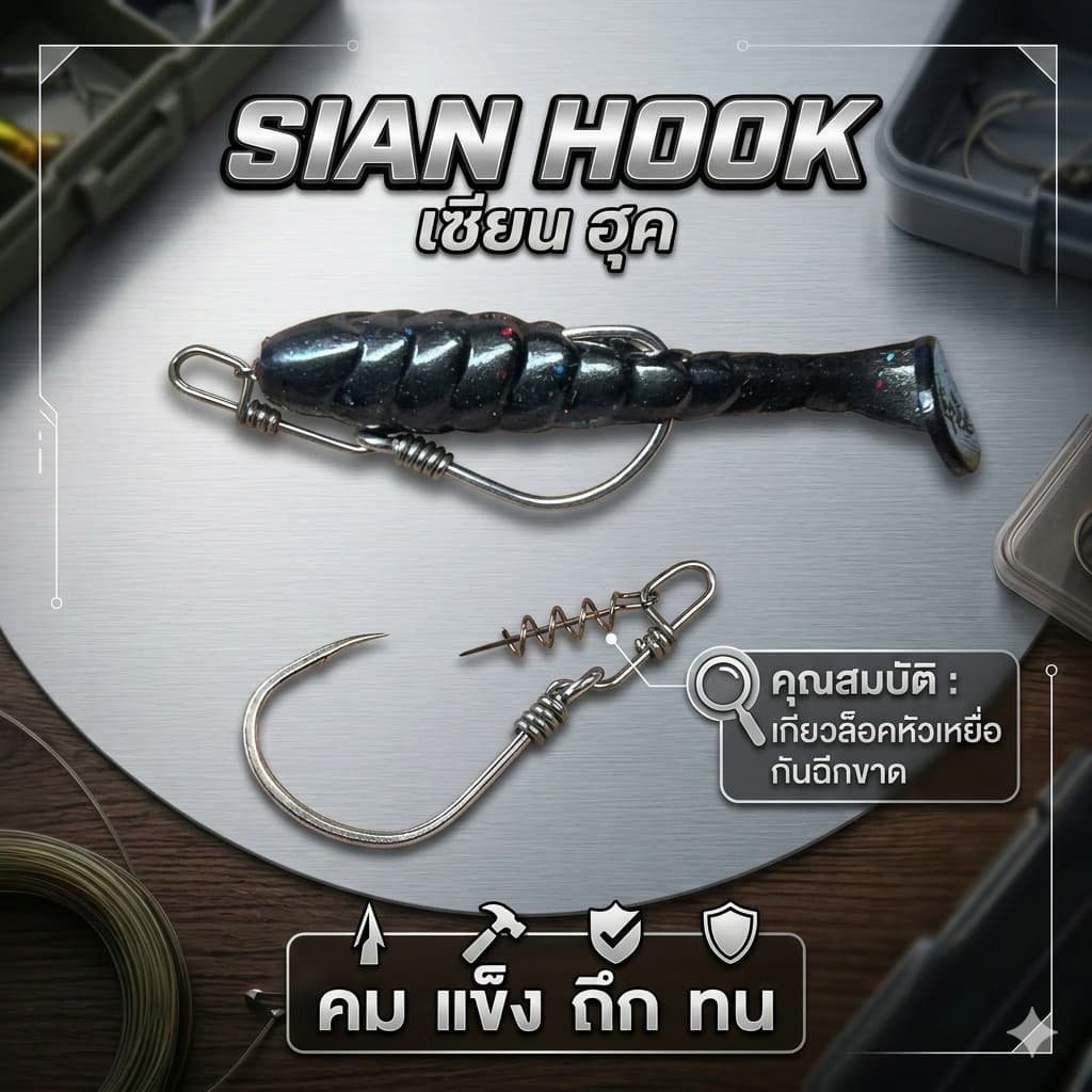 ตะขอเบ็ดรุ่น Sian Hook งานปลาช่อน คุณภาพสูง สำหรับเหยื่อยางขนาดมาตรฐาน 6.5cm. ถึง 7.5cm รูปที่ 1