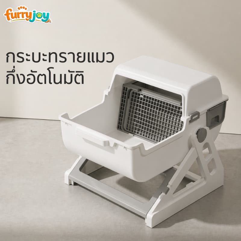 กระบะทรายแมวกึ่งอัตโนมัติ ขนาดใหญ่ ไม่ต้องตัก ยก-พลิก-วาง เก็บอึง่าย กันทรายกระเด็น ลดกลิ่น รองรับ 7kg รูปที่ 1
